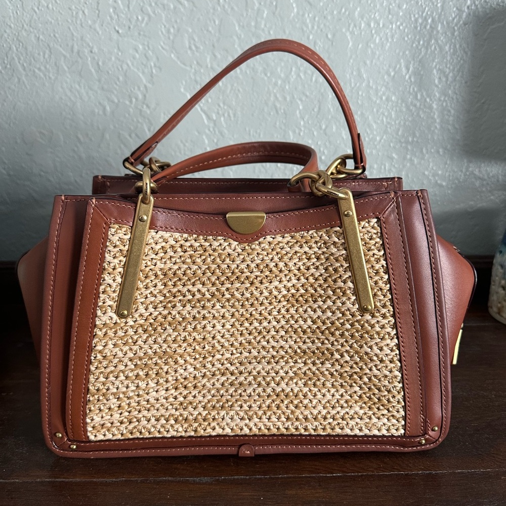 Coach Straw Dreamer Satchel Leather Brown Crossbody Like New RARE